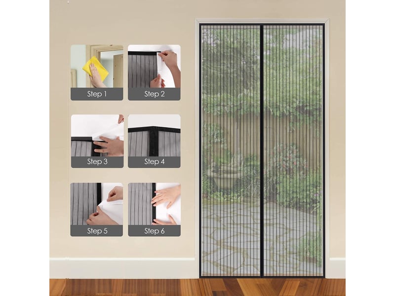  Moustiquaire de porte magnétique 120x210 cm – fermeture automatique, noir  - Conforama B