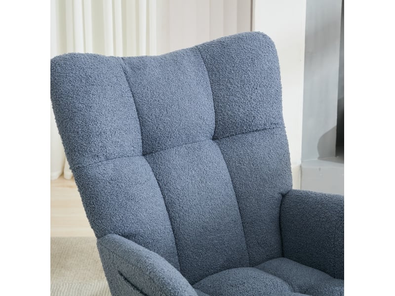 Fauteuil à bascule 65x77x90 cm avec poche, bois et métal, bleu marine - Conforama D