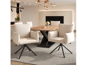 Lot de 6 chaises velours beige, sessel 4 pieds métal, 360° tournant, soutien lombaire, assise confortable