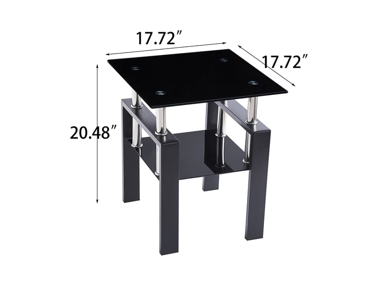  Lot de 2 tables d'appoint carrées 45 x 45 x 52 cm – noir – verre trempé, étagère basse et pieds métal  - Conforama C