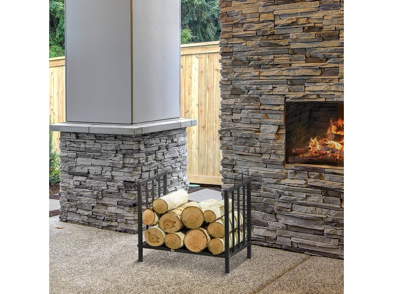  Porte-bûches intérieur en métal époxy noir, capacité 15 kg, 44,5 x 33 x 46,5 cm  - Conforama D