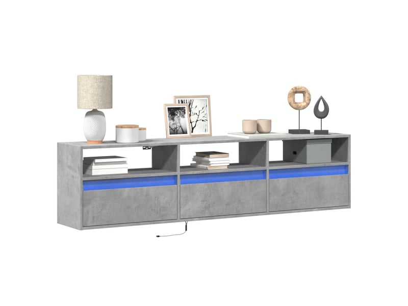  Meuble tv - banc tv - meuble de rangement mural avec led gris béton 180x31x45 cm  - Conforama B
