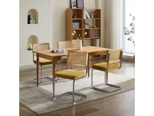 Lot de 2 chaises de salle à manger - 59x47x81cm - chaises porte-à-faux design breuer en rotin et assise velours - doré