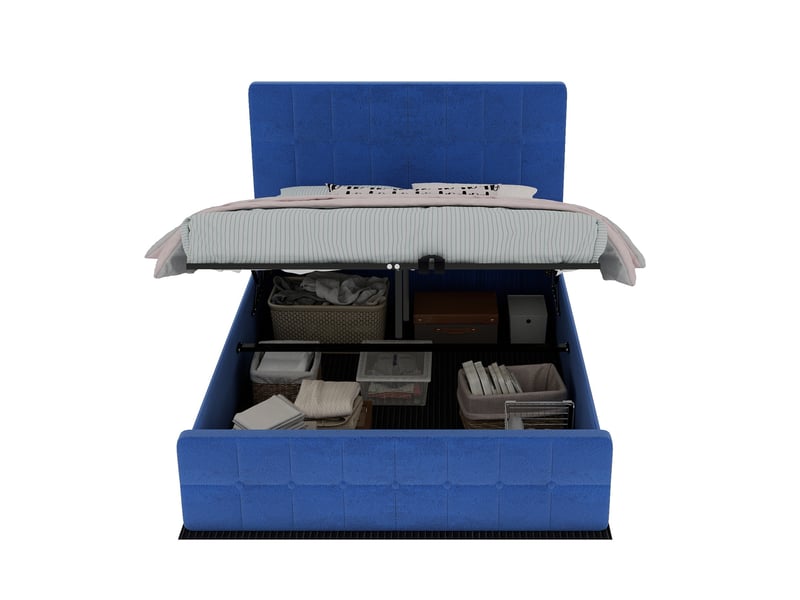  Lit 2 places 140x200 cm bleu en velours, tête de lit capitonnée, design moderne pour chambre adulte  - Conforama E