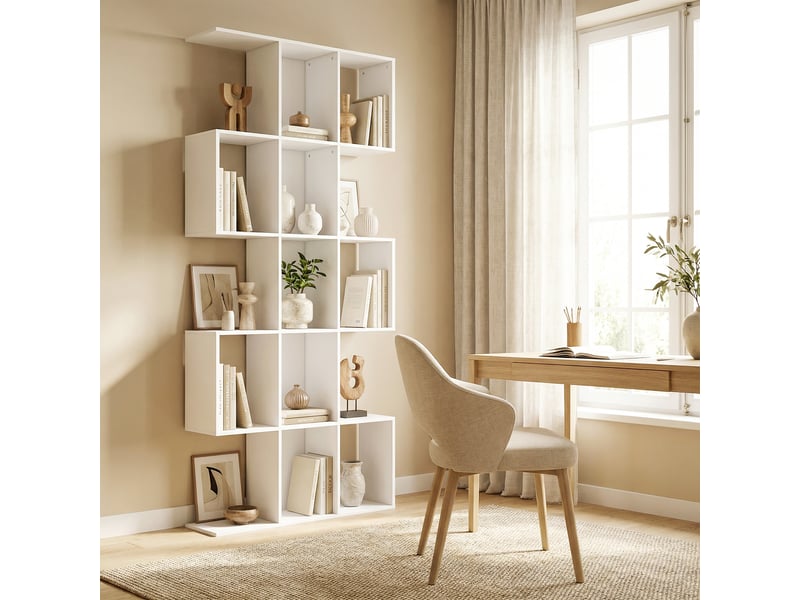  Bibliothèque en forme de s à 5 niveaux pour salon, chambre, bureau, 80 x 24 x 200 cm, blanche  - Conforama C