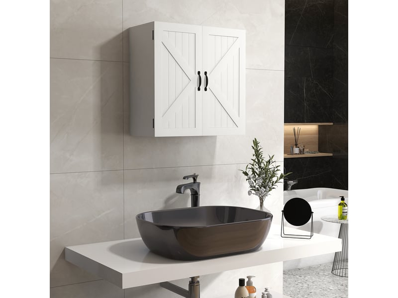  Armoire murale de salle de bains en bois blanc, style campagne, étagère réglable, 60 x 30 x 60 cm  - Conforama D