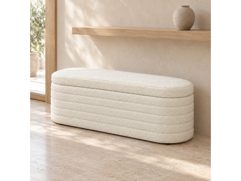  Banc coffre de chambre avec rangement en polyester teddy-fleece blanc crème 116 x 41 x 40,5 cm  - Conforama C