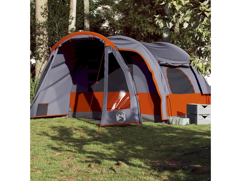 Tente de camping, tente familiale 6 personnes gris et orange imperméable - Conforama B