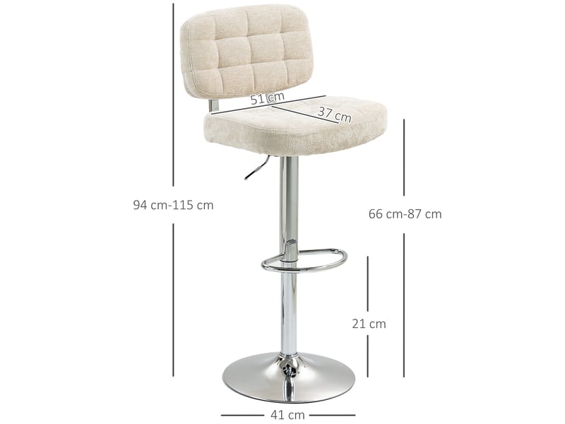  Lot de 2 tabourets de bar avec dossier, hauteur réglable et repose-pieds, cadre en acier, charge 120 kg, beige  - Conforama E