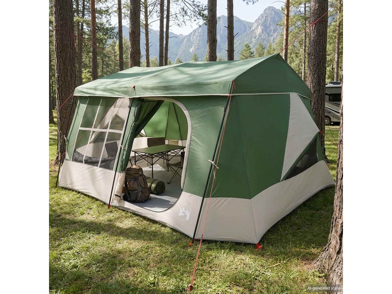  Tente de camping, tente familiale avec auvent imperméable 9 personne vert  - Conforama B