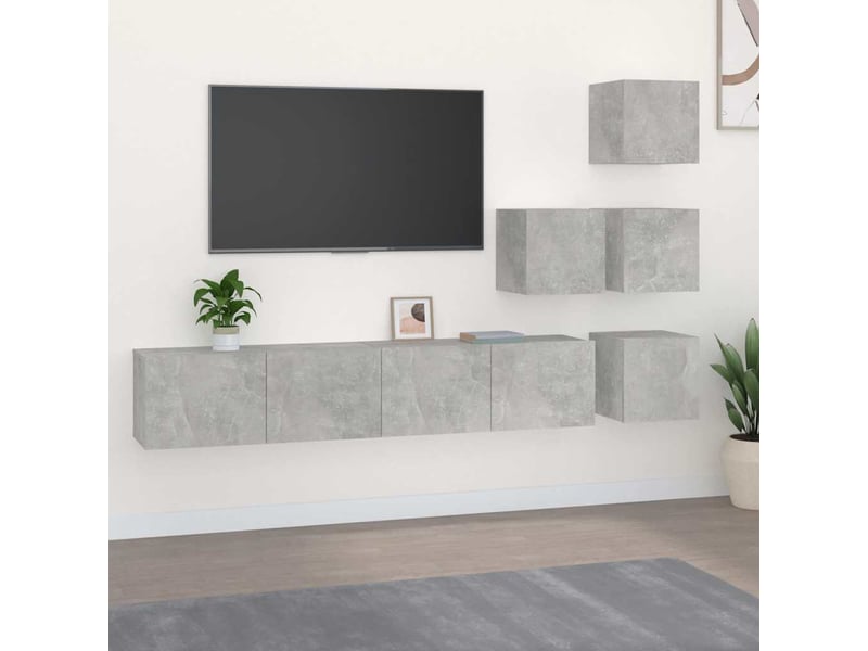  Meuble tv - banc tv - meuble de rangement mural gris béton bois d'ingénierie  - Conforama B