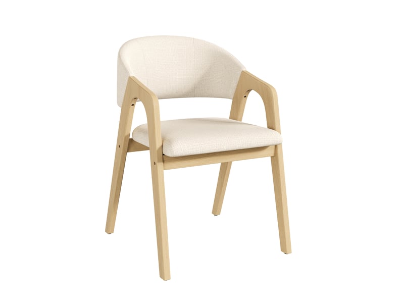  Lot de 4 chaises de salle à manger en bois massif, confortables et respirantes, style moderne, tissu lin, bois naturel et beige, salon café  - Conforama A