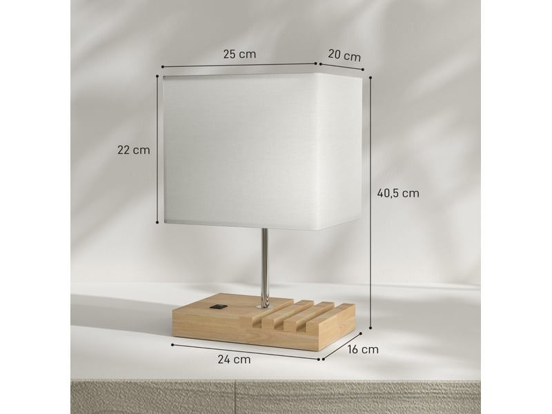 Lampe de chevet 25x20x40,5 cm ports usb-a et usb-c bois blanc  - Conforama E