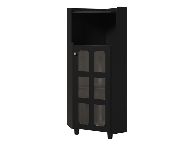  Armoire d'angle avec éclairage led, meuble d'angle noir laqué (63,5x124cm). Sans matelas.  - Conforama A