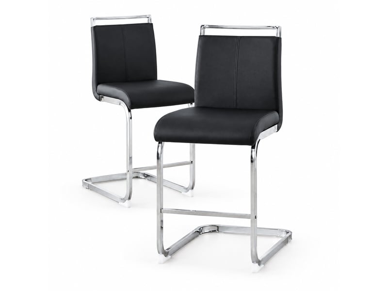Tabourets de bar lot de 2 avec repose-pieds - lpospi - assise et dossier en pu, pieds métal argenté - noir - Conforama A