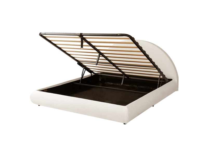 Lit coffre bouclé blanc à tête de lit arrondie 180 x 200 cm Fay Lum - Conforama R