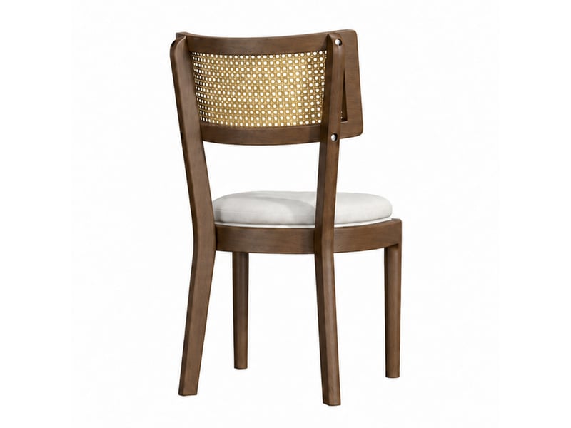  Lot de 2 chaises de salle à manger 50x58x88 cm, dossier en rotin tressé, assise en lin, bois, noyer et beige  - Conforama E