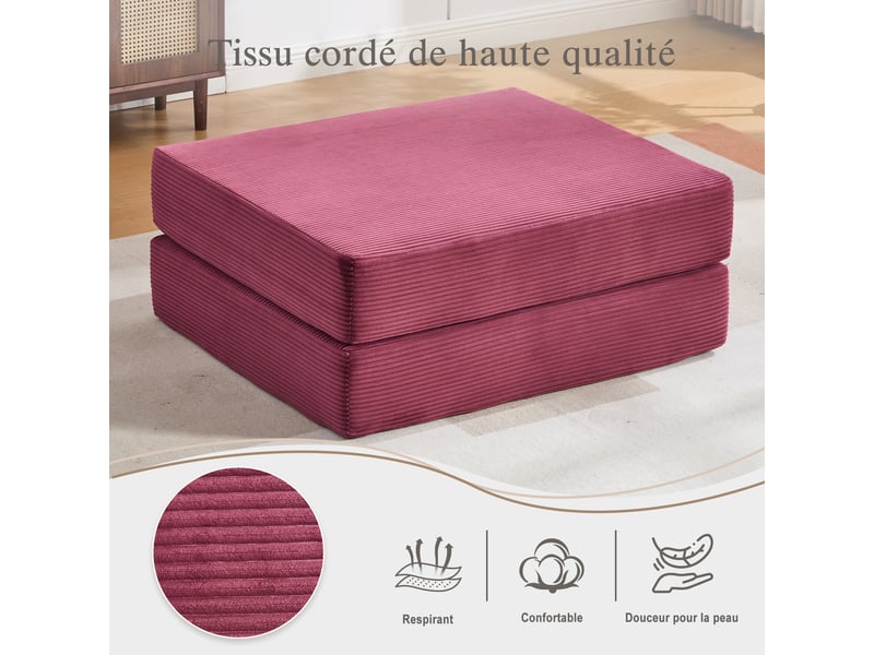  Tabouret de compression en velours côtelé – doux, doux pour la peau, 2 blocs de mousse épais pour un confort d'assise élevé. Dépliable en un seul HFSN-1227WR - Conforama B