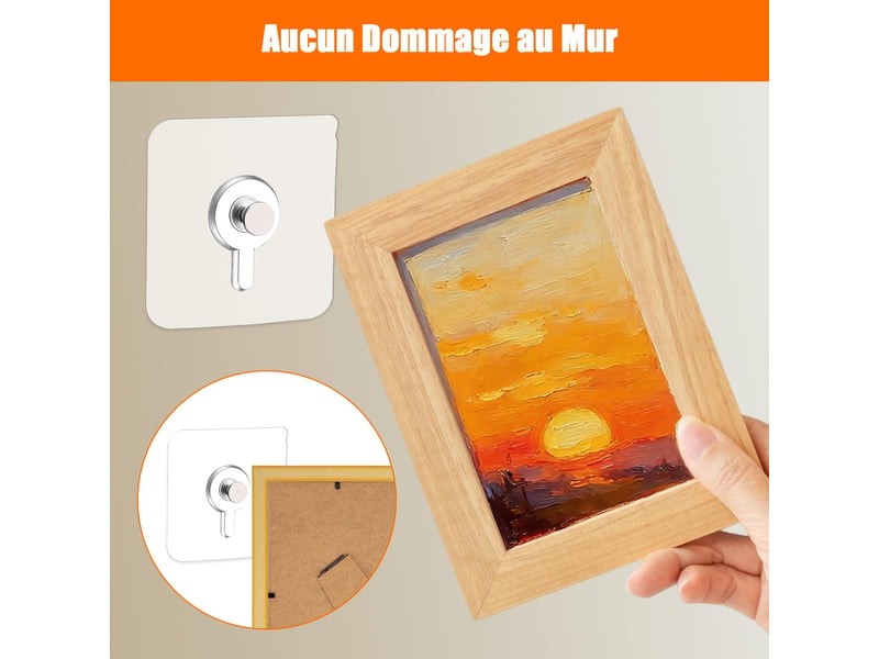Lot de 20 crochets autocollants sans perçage pour photos, posters et peintures décoratives, transparent - Conforama C