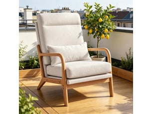 Fauteuil de salon 64x86x93cm – chaise d'accent avec coussin lombaire et dossier haut – lin - beige