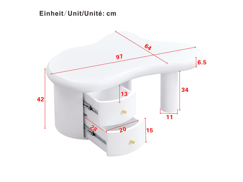  Table basse, blanc, 2 tiroirs, design moderne et fonctionnel pour salon  - Conforama C