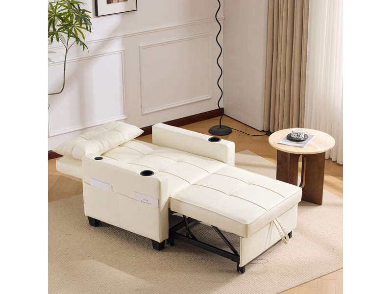  Fauteuil convertible modenvie 3 en 1 blanc en similicuir pu avec usb et porte-gobelets  - Conforama D