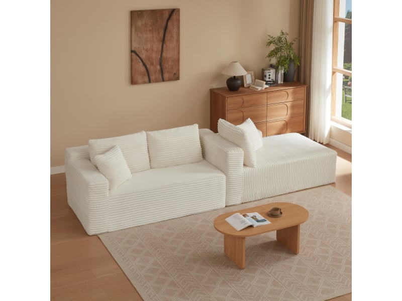 Canapé modulaire 3 places avec configuration flexible et coussins amovibles pour salon en mousse blanc - Conforama C
