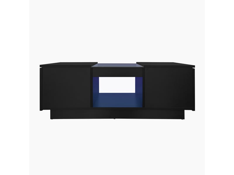 Noir couchtisch 100x50x35,5 cm – avec revêtement en verre, éclairage led, réglage par application, 2 prises de courant et 1 ouverture par jour - Conforama E