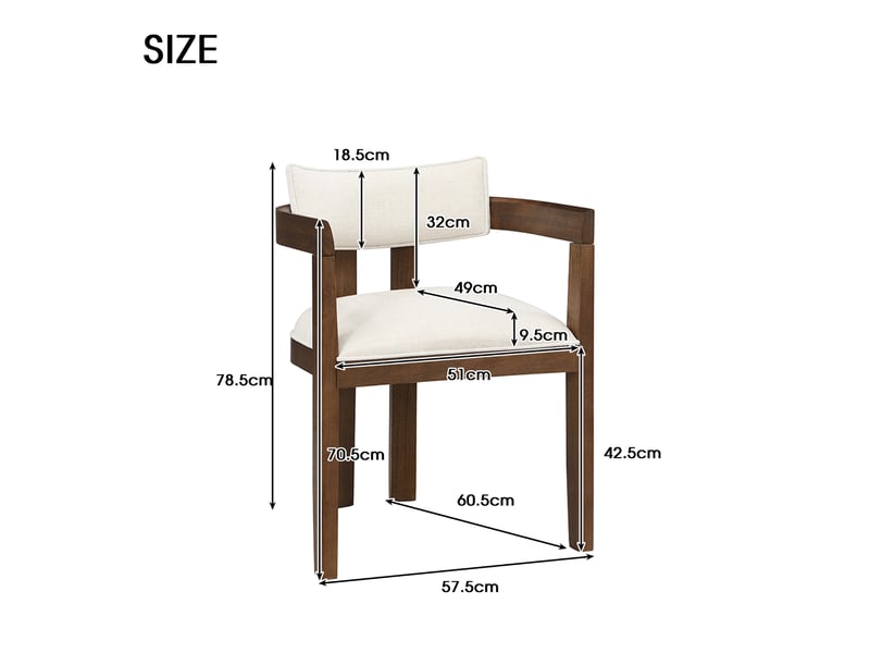  Chaise de salle à manger lot de 4 avec accoudoirs  - cadre en bois massif, lin - noyer  - Conforama D