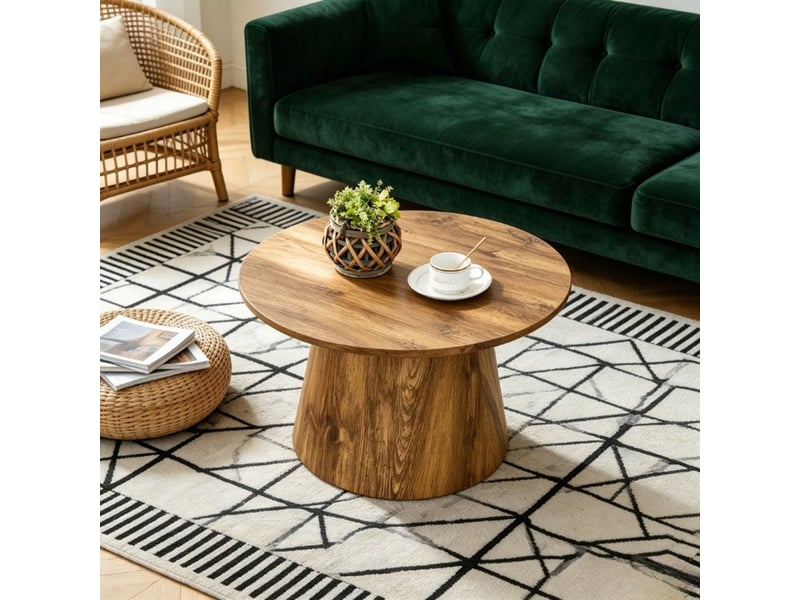  Table basse diamètre 60 cm forme ronde aspect bois naturel table de salon mdf film décor bois de qualité  - Conforama A