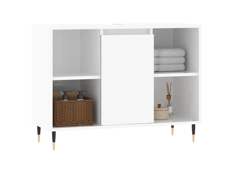  Armoire de salle de bain, meuble de rangement blanc brillant 80x33x60 cm  - Conforama C