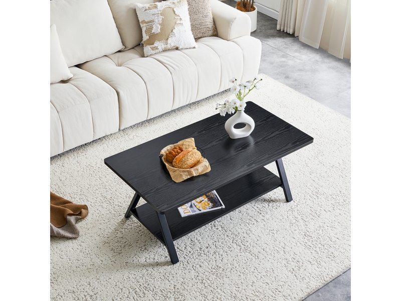 Table basse industrielle rectangulaire 110cm noir effet bois et métal – design moderne et double rangement - Conforama D
