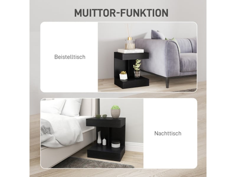 Table de nuit avec tiroirs et étagère, table d’appoint pour chambre et salon, noir – 40 x 30 x 46 cm  - Conforama E