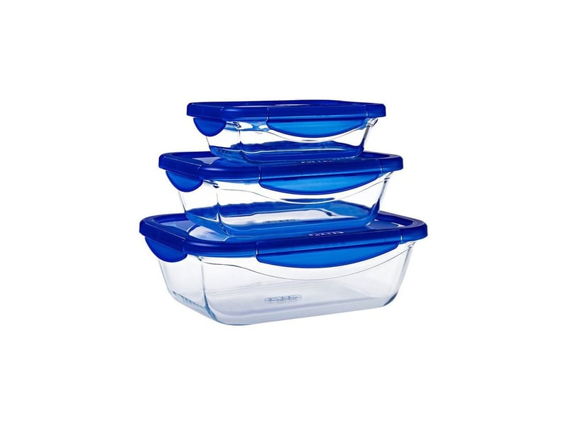  Boites alimentaires en verre rectangulaires avec couvercles hermetiques bleus 3 formats 0,8l 1,9l 3,5l pour transport stockage et rechauffage PYR3426470286565 - Conforama D