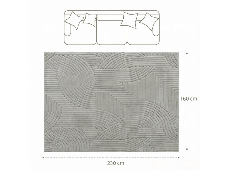  Tapis de salon 230x160 cm – gris – jacquard géométrique à poils hauts, relief et dos antidérapant  - Conforama C