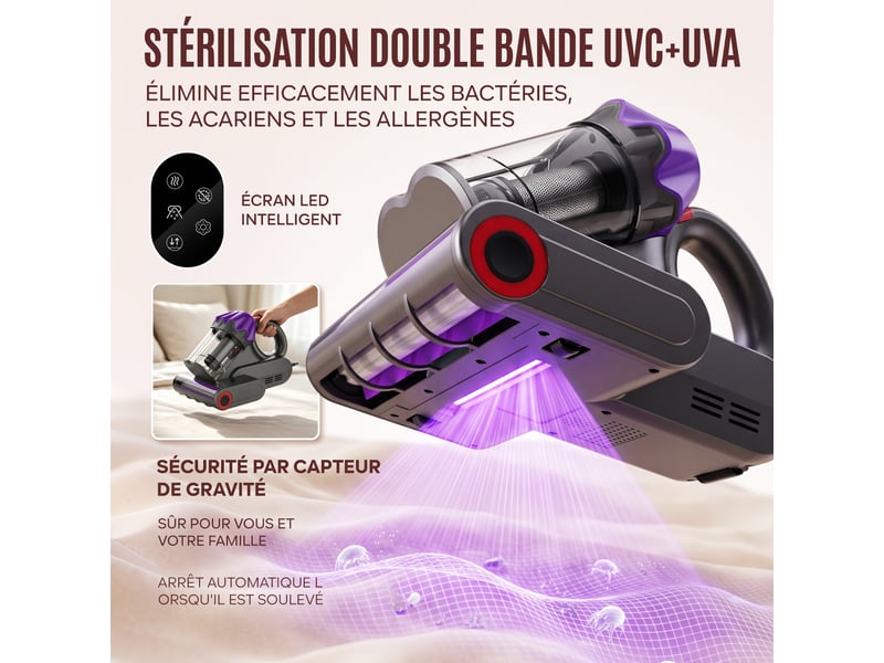  M2 aspirateur anti-acariens 550w 16kpa matelas uv-c stérilisation air chaud filtration hepa aromathérapie câble 5m M2 - Conforama D