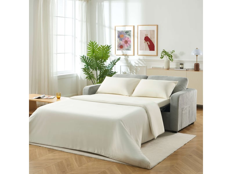  Canapé droit express serva 3 places velours côtelé gris  - Conforama B