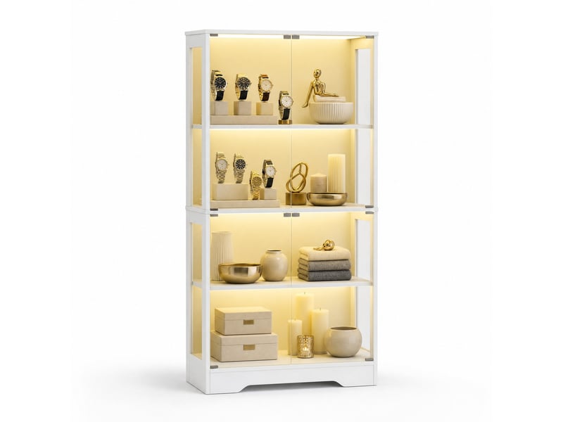  Vitrine en verre 80x35x165 cm éclairage led mdf blanche  - Conforama A