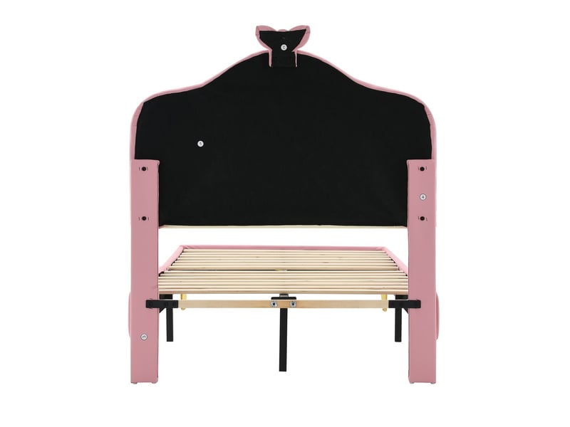 Lit fille 90x200cm avec led et nœud - lit rembourré - pu rose, sommier à lattes, design princesse mignon, facile à monter - Conforama D