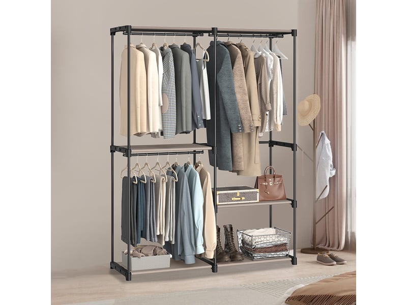 Armoire, penderie, portant à vêtements avec étagères, tringles suspendues, organisateur de rangement, pour vestiaire, chambre, 138 x 43 x 182 cm, taupe - Conforama B