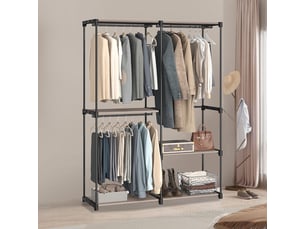 Armoire, penderie, portant à vêtements avec étagères, tringles suspendues, organisateur de rangement, pour vestiaire, chambre, 138 x 43 x 182 cm, taupe