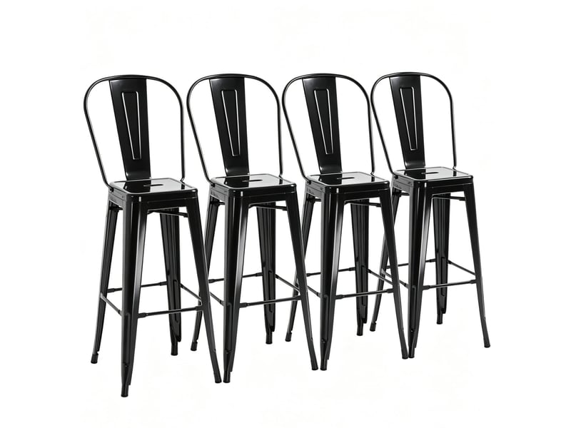  Lot de 4 tabourets de bar empilables avec dossier amovible en métal noir  - Conforama A