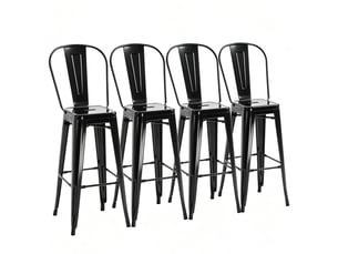 Lot de 4 tabourets de bar empilables avec dossier amovible en métal noir