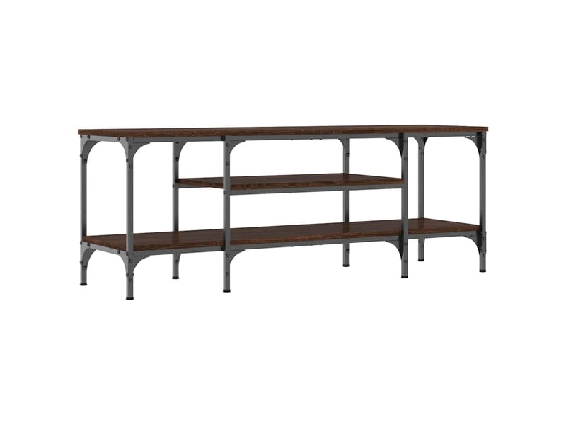  Meuble tv - banc tv - meuble de rangement chêne marron 121x35x45 cm bois d'ingénierie et fer  - Conforama A