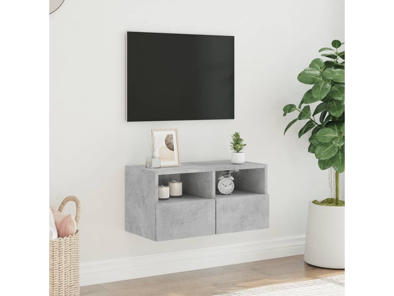  Meuble tv - banc tv - meuble de rangement mural gris béton 60x30x30 cm bois d'ingénierie  - Conforama C