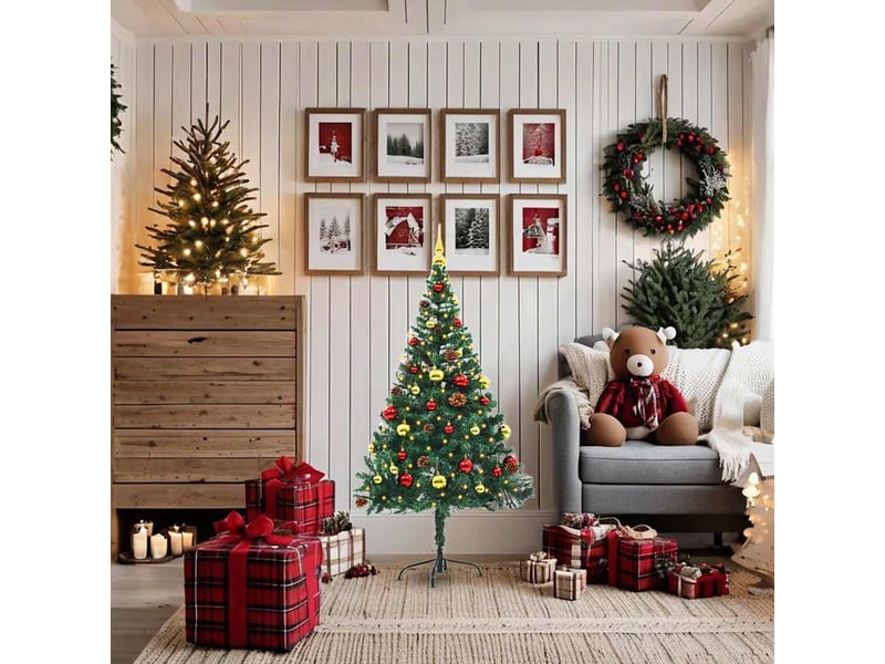  Sapin de noël - arbre de noël artificiel pré-éclairé avec boules vert 150 cm  - Conforama A