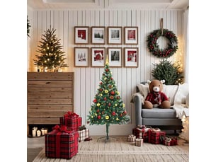 Sapin de noël - arbre de noël artificiel pré-éclairé avec boules vert 150 cm