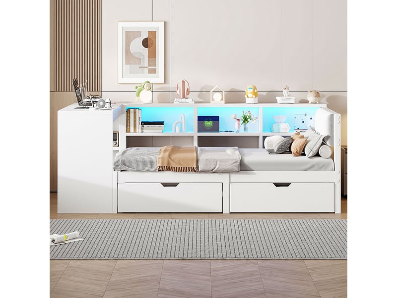  Lit avec rangement 90x200cm coloris blanc mdf led lit enfant blanc - Conforama D