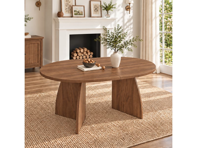  Table à manger ovale avec allonge marron - 90x150-200max.cm mdf  - Conforama D