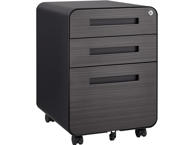  Caisson mobile de bureau 46x40x58 cm – noir – 3 tiroirs verrouillables sur roulettes  - Conforama D